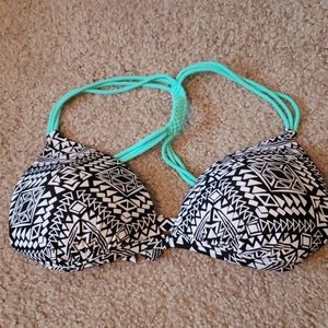 White and black print bikini top